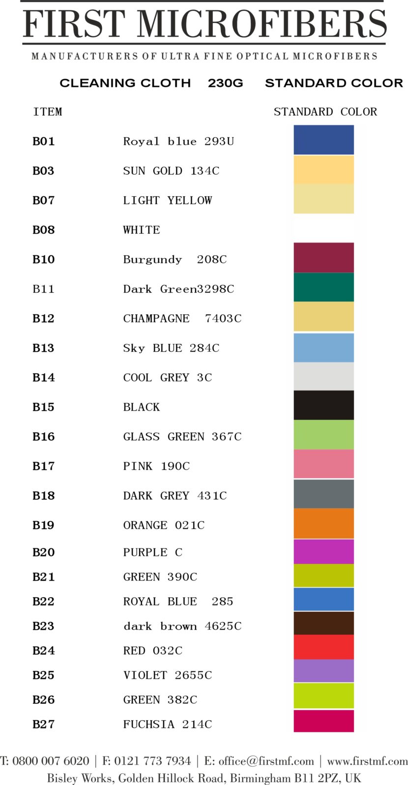 Pantone Colour Matching System First Microfiber